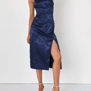 Lulu's Blue Ruched Halter Sheath Dress